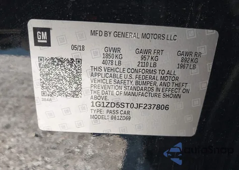 2018 Chevrolet Malibu Lt z USA, uszkodzony, nr VIN 1G1ZD5ST0JF237806